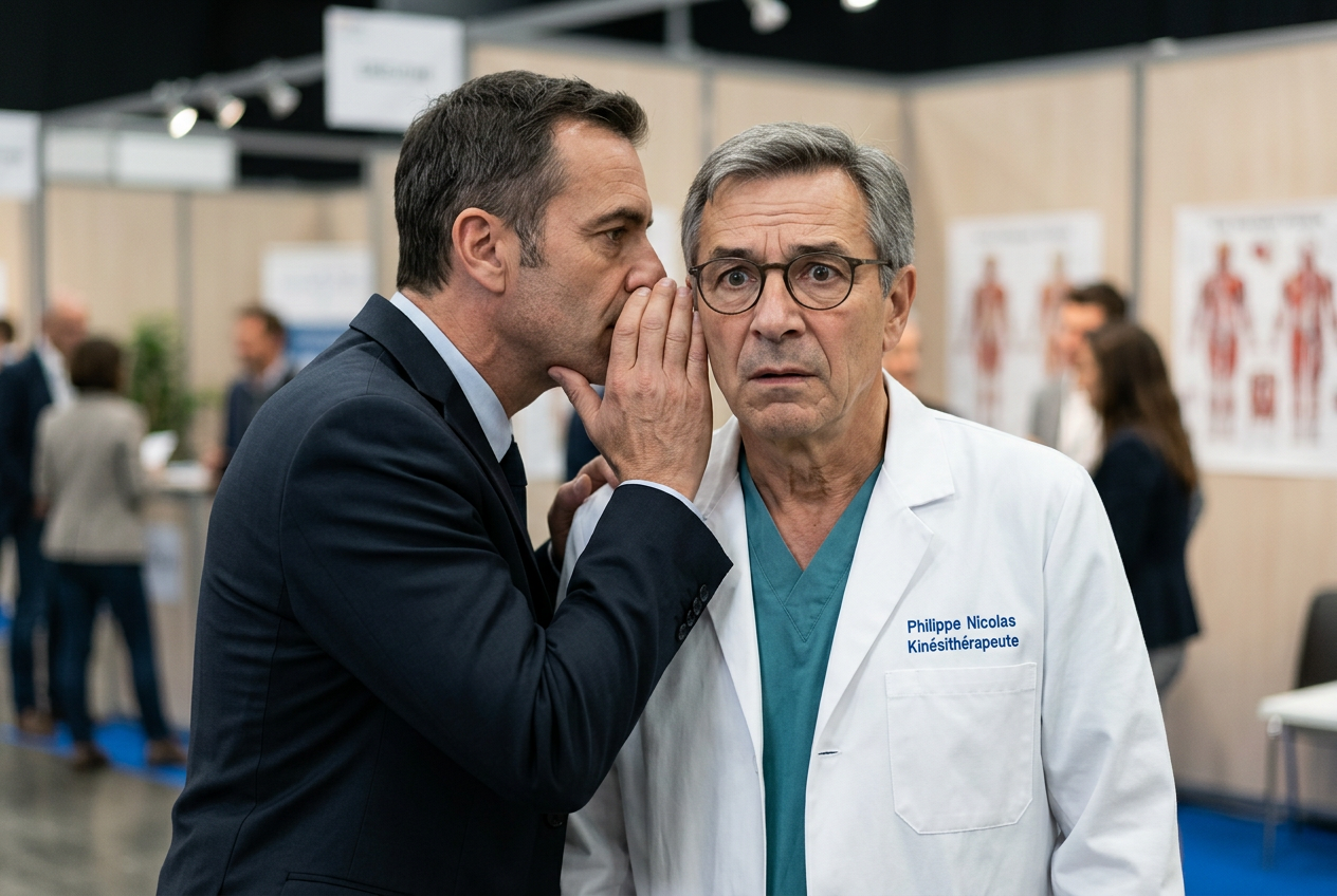 Un homme menace Philippe Nicolas à voix basse lors d'un congrès